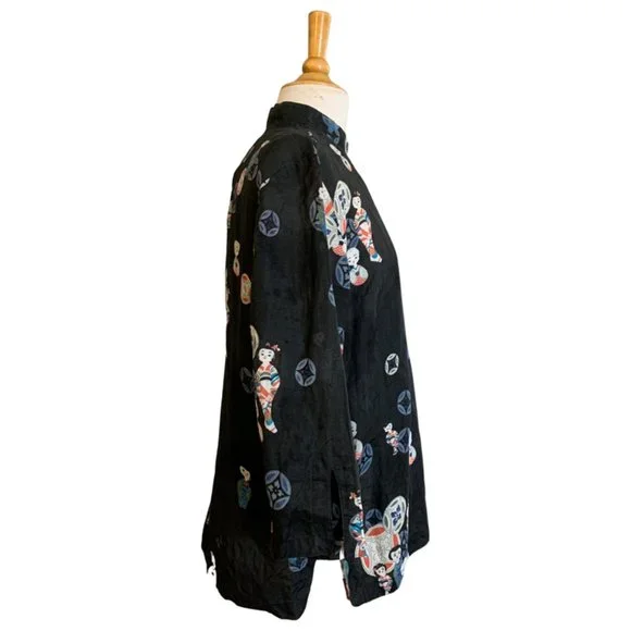 Citron Santa Monica Collared Geisha Print Linen Blouse - Picture 3 of 4